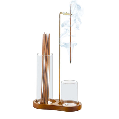 2 in 1 Incense Holder for Sticks Anti-Ash Flying Incense Burne with Glass Ash Catcher and Sticks Organizer for Meditation Yoga