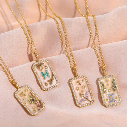 Vintage 12 Constellation Necklace for Women Girls Colorful Zircon Zodiac Birthstone Necklace Wedding Party Jewelry Gifts
