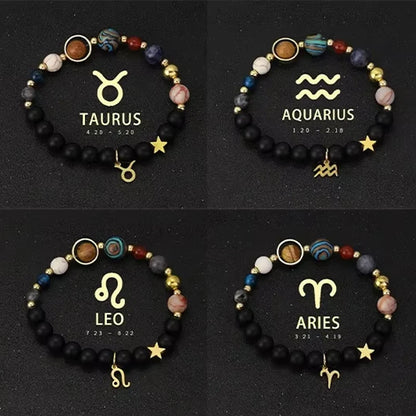 Bracelet 12 Zodiac Signs Virgo Taurus Cosmic Galaxies Eight Planets Constellation Bracelet Natural Stone Solar System Bracelet