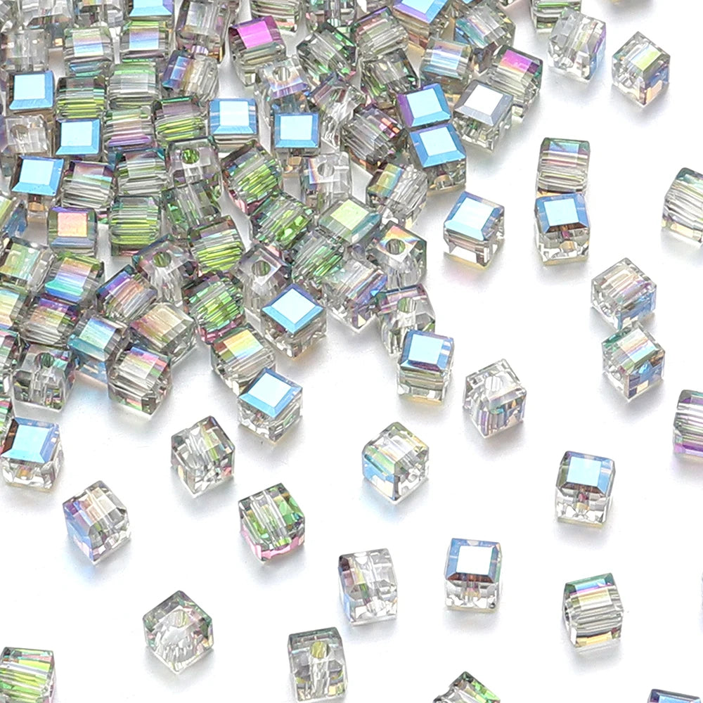 50pcs 4/6/8mm Square Faceted Glass Crystal Beads Loose Spacer Cube Beads for Jewelry Making DIY Bracelet Accessories Wholesale