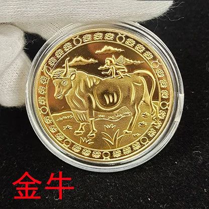 Pièce de monnaie souvenir du zodiaque de 4 cm, collection physique à collectionner, métal porte-bonheur, décorations d'intérieur antiques