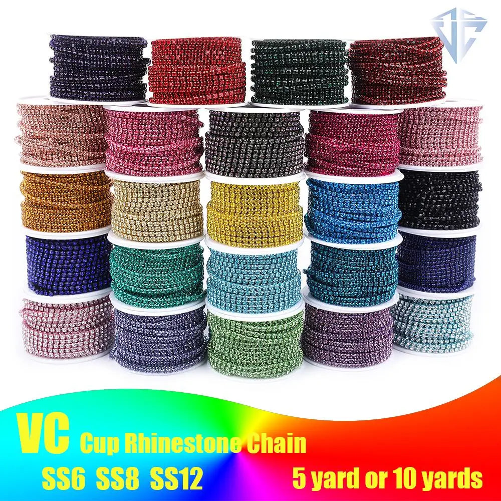 Crystal 10 Yard Rhinestones Trim Stone Cup Chain Gold Diamond Strass Decorative Applique Crystal Trimmings For Dresses