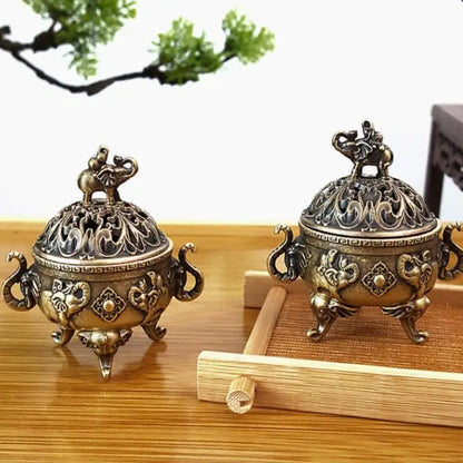 Brûleur d'Encens Éléphant Porte-Bonheur en Métal Brûleur d'Encens Lotus Bol Porte-Encens avec Poignée Yoga Méditation Décoration Maison Style Ancien