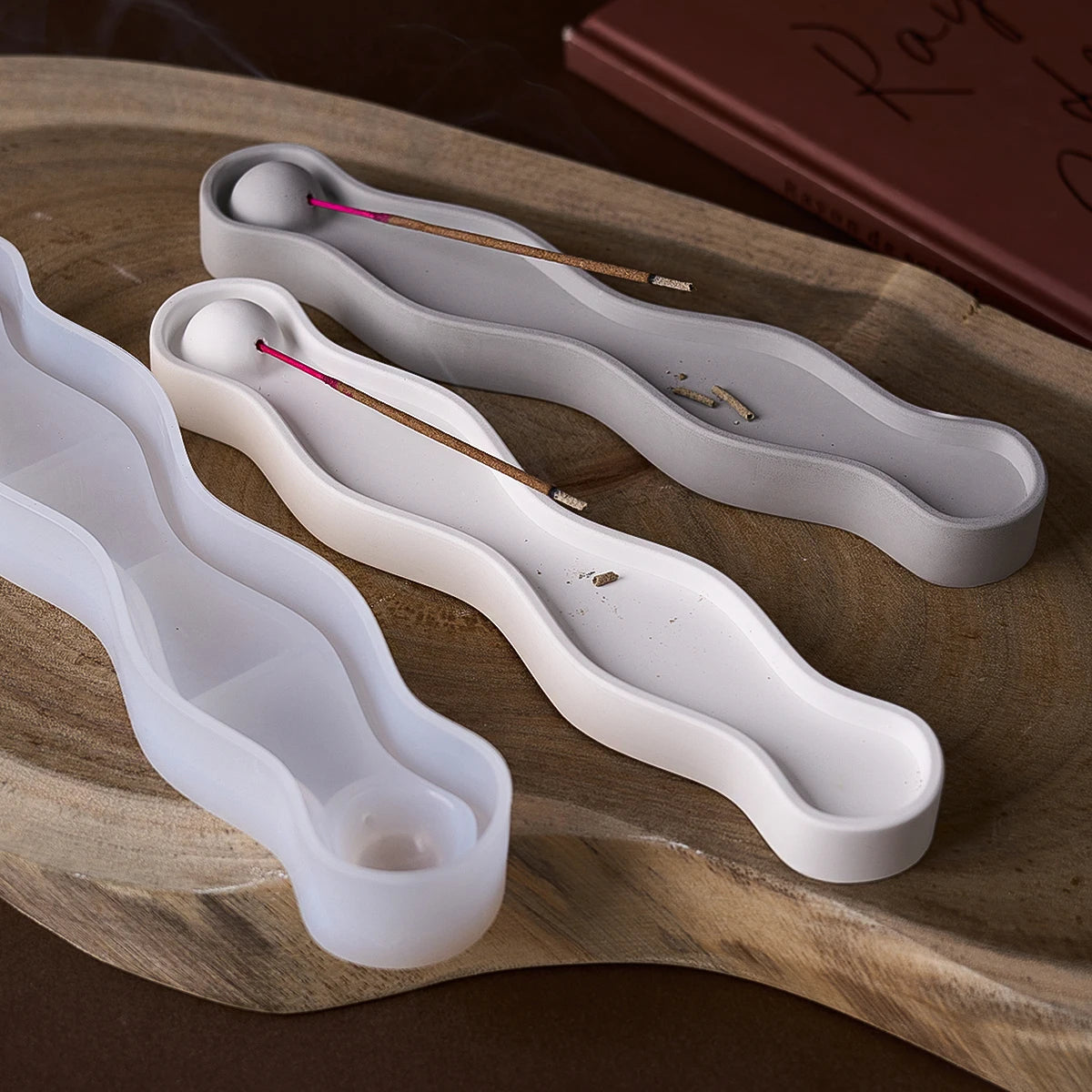 Wave Long Incense Insert Tray Silicone Mold DIY Incense Sticks Base Casting Molds Plaster Epoxy Resin Craft Making Home Decor
