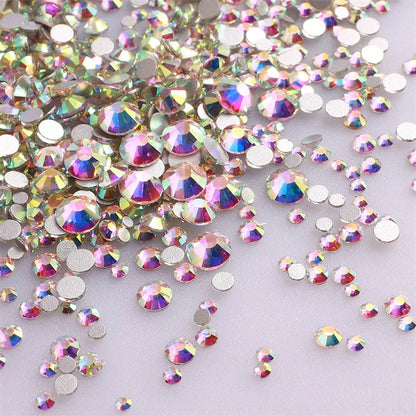 1440Pcs Mix Size Glass Flatback Rhinestone Glitter Crystal AB Round Diamond Non Hotfix Glue On Stone for DIY Nail Art Decoration