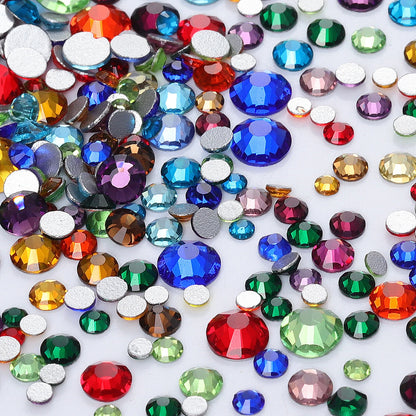 1440Pcs Mix Size Glass Flatback Rhinestone Glitter Crystal AB Round Diamond Non Hotfix Glue On Stone for DIY Nail Art Decoration