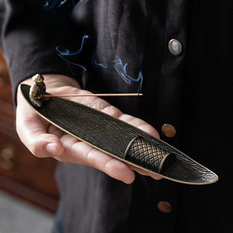 Creative Incense Holder Aromatherapy Ornament Incense Holder Boat Old Men Fishing Japanese Style Incense Stick Burner Home Decor