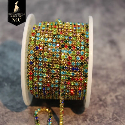 Rhinestones Chain Roll Tassel 1/10Yard Crystal Ribbon Strass Banding Sew On Gold Rhinestone Trim Strip Cup Chains For Needlework