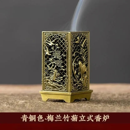 Square Vertical Incense Burner Small Xiangyun Alloy Incense Holder Indoor Aromatherapy Home Ornament Chinese Plum Inense Burners
