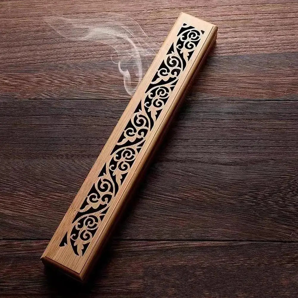 Natural Bamboo Incense Burner With Laying Plate Aromatherapy Wooden Box For Incense Storage Burning Hollowed Line Incense Box