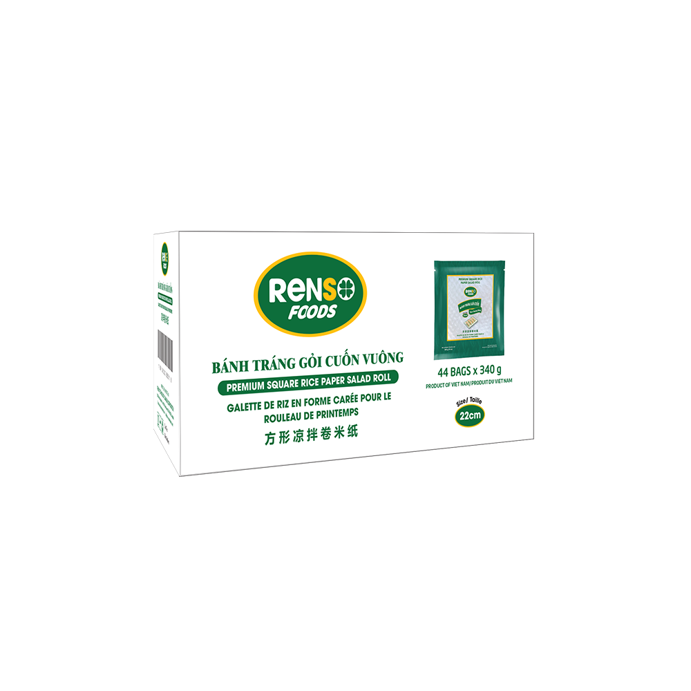 056-Feuilles de riz carrées de qualité supérieure Renso pour rouleaux de printemps 22 cm, 340 g - Bánh tráng vuông cuốn salad (Caisse de 44)