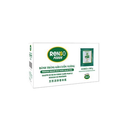056-Feuilles de riz carrées de qualité supérieure Renso pour rouleaux de printemps 22 cm, 340 g - Bánh tráng vuông cuốn salad (Caisse de 44)