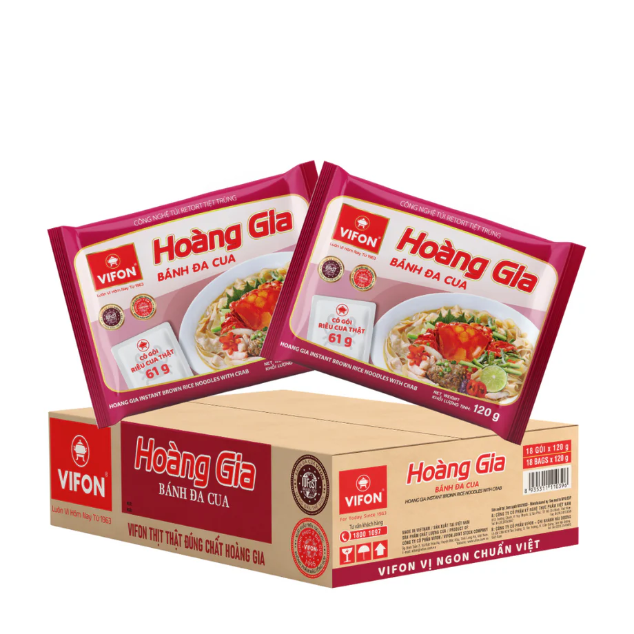 030. VIFON Hoang Gia Instant Brown Rice Noodles With Crab (120g; 18 bags/case)