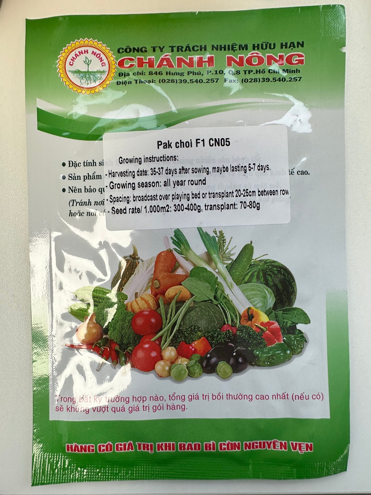 Chánh Nông – Graines de Pak Choi F1 (Bok Choy) Premium (Cải Thìa CN 05)