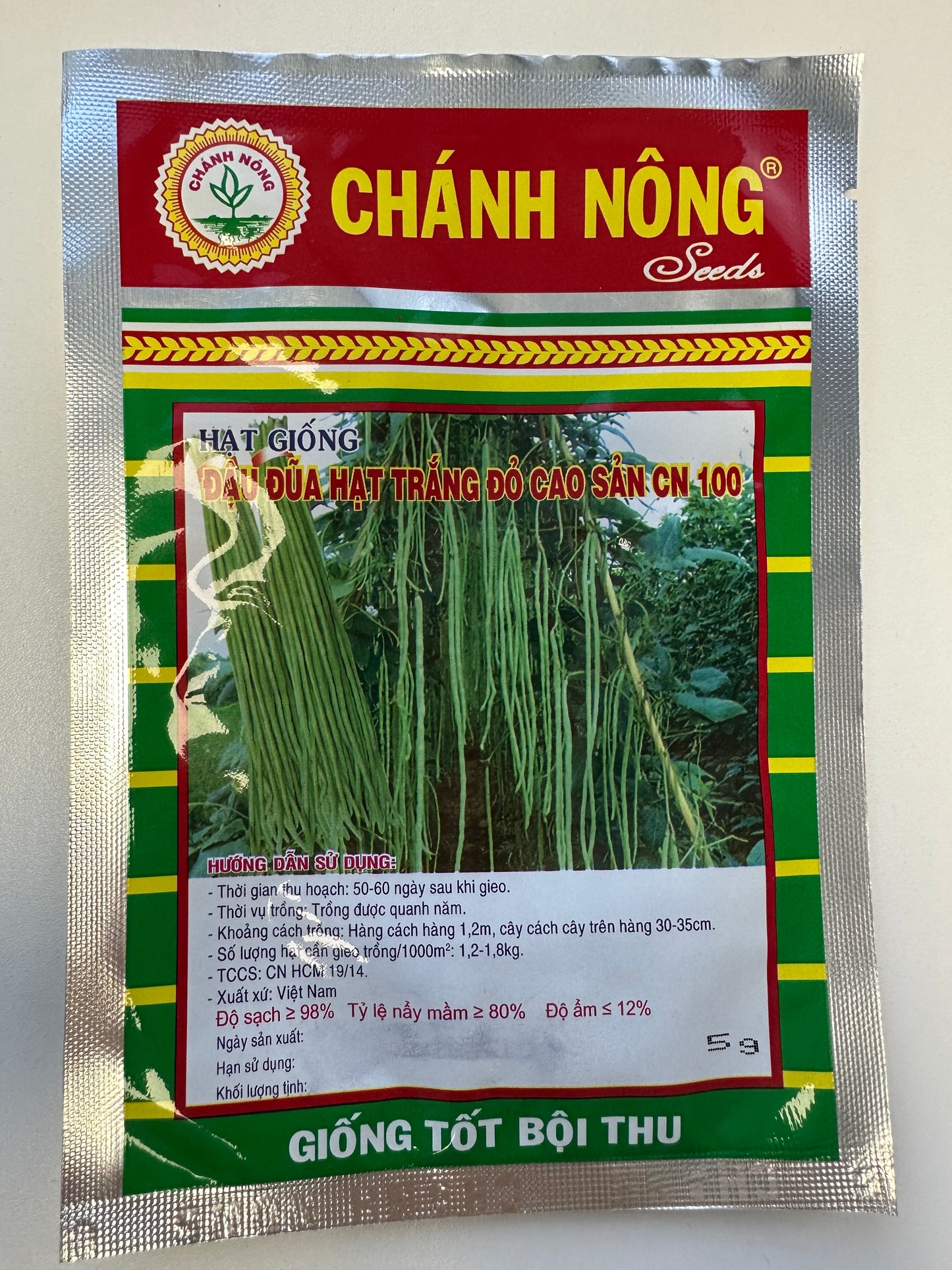 Chánh Nông - Haricot kilométrique - Rendement élevé Rouge & Blanc (Đậu đũa hạt trắng đỏ cao sản CN 100)