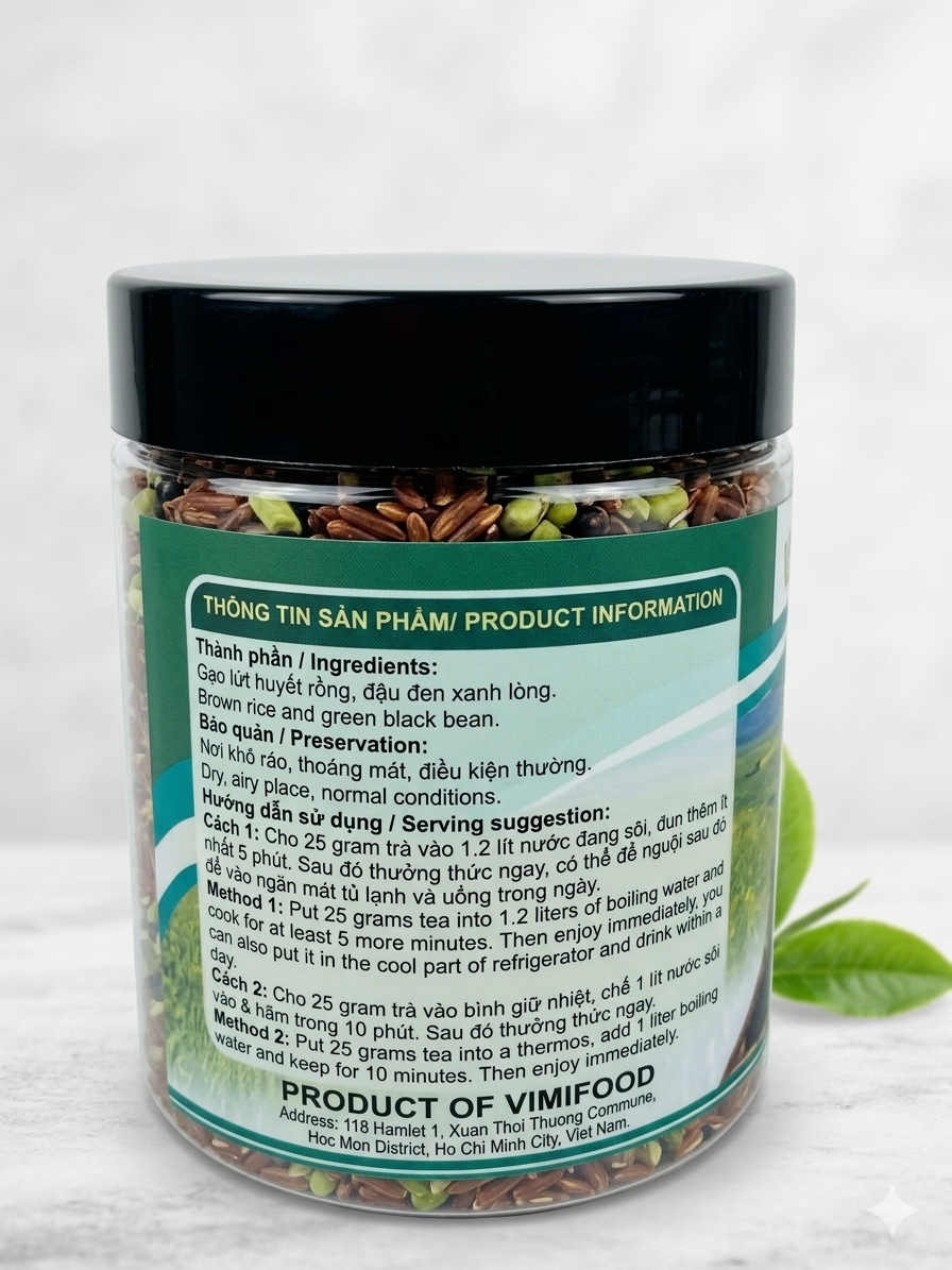Thé de riz brun rouge et de haricot noir à grain vert (Trà Gạo Lứt Huyết Rồng Đậu Đen Xanh Lòng)