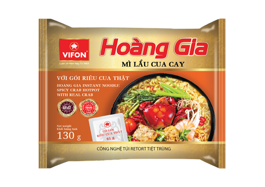 031. VIFON Hoang Gia Instant Noodle Spicy Crab hot pot with real Crab (130g, 18 bags/case)