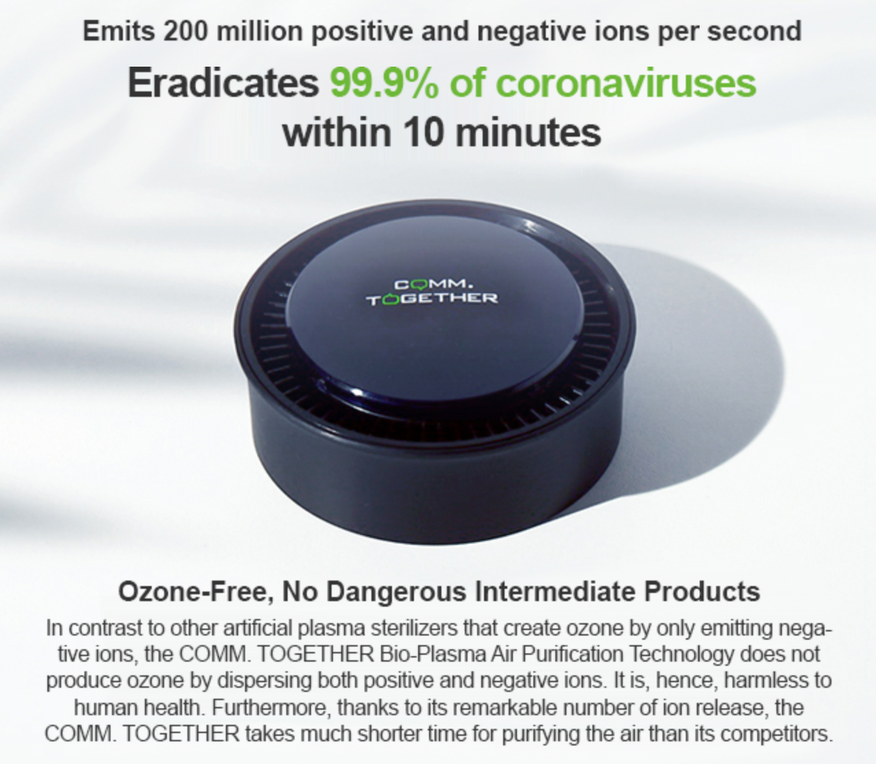 [COMM.TOGETHER] The very First Corona virus sterilizer, Bio-Plasma Purifier – FDA registered