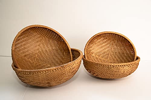 4 pc Set Natural Bamboo Serving Trays | 100% Biodegradable | Naturally Treated | Good for Food, Fruits, Veggies, Bread, Desserts, Cupcakes or Snacks. (h=4, d=23, 25, 28 & 30cm)