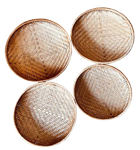 4 pc Set Natural Bamboo Serving Trays | 100% Biodegradable | Naturally Treated | Good for Food, Fruits, Veggies, Bread, Desserts, Cupcakes or Snacks. (h=4, d=23, 25, 28 & 30cm)