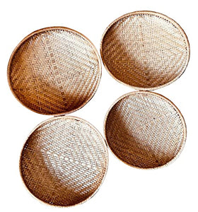4 pc Set Natural Bamboo Serving Trays | 100% Biodegradable | Naturally Treated | Good for Food, Fruits, Veggies, Bread, Desserts, Cupcakes or Snacks. (h=4, d=23, 25, 28 & 30cm)