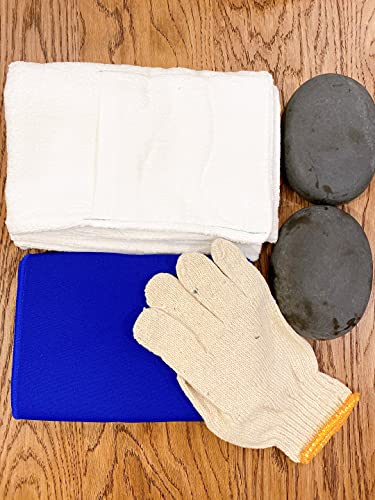 SET 2pcs Large Massage Stones Basalt Olivin Stones Hot Rocks Sauna Lava Stone Or For Liver Detox 1 Glove 1 Liver towel 1 Wrap belt (Đá Chườm Gan)