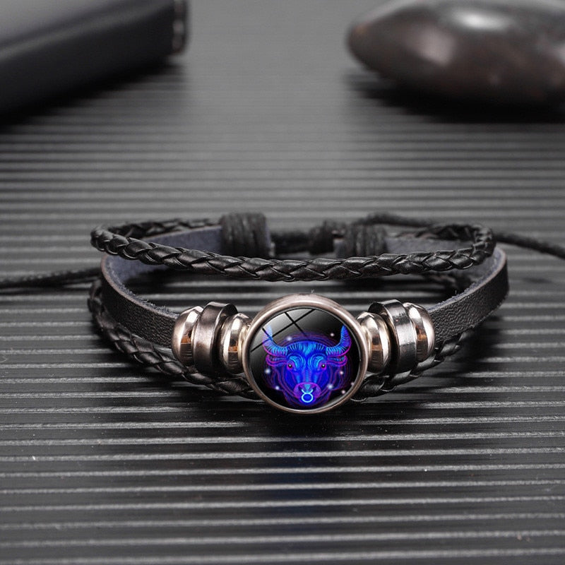 12 Zodiac Signs Constellation Charm Luminous Bracelet Men Women Fashion Multilayer Weave leather Bracelet &amp; Bangle Birthday Gift