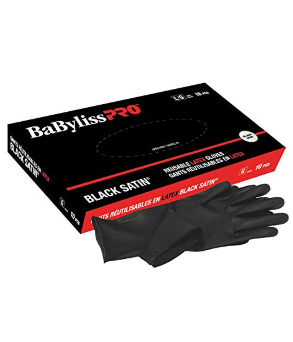 BaBylissPRO Reusable Black Satin Latex Gloves Medium 10 per box