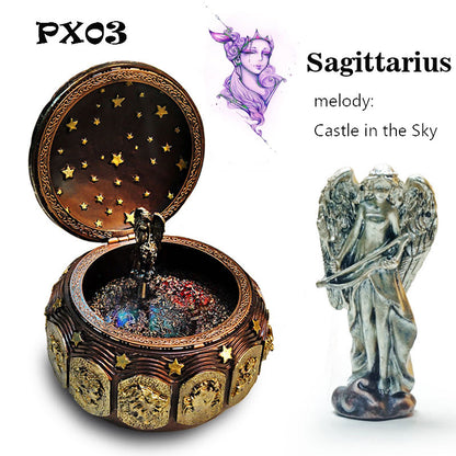 Retro Zodiac 12 Signs Music Box Manual Arts 12 Constellation Musical Boxes with Led Flash Lights Valentine's Day Birthday Gift