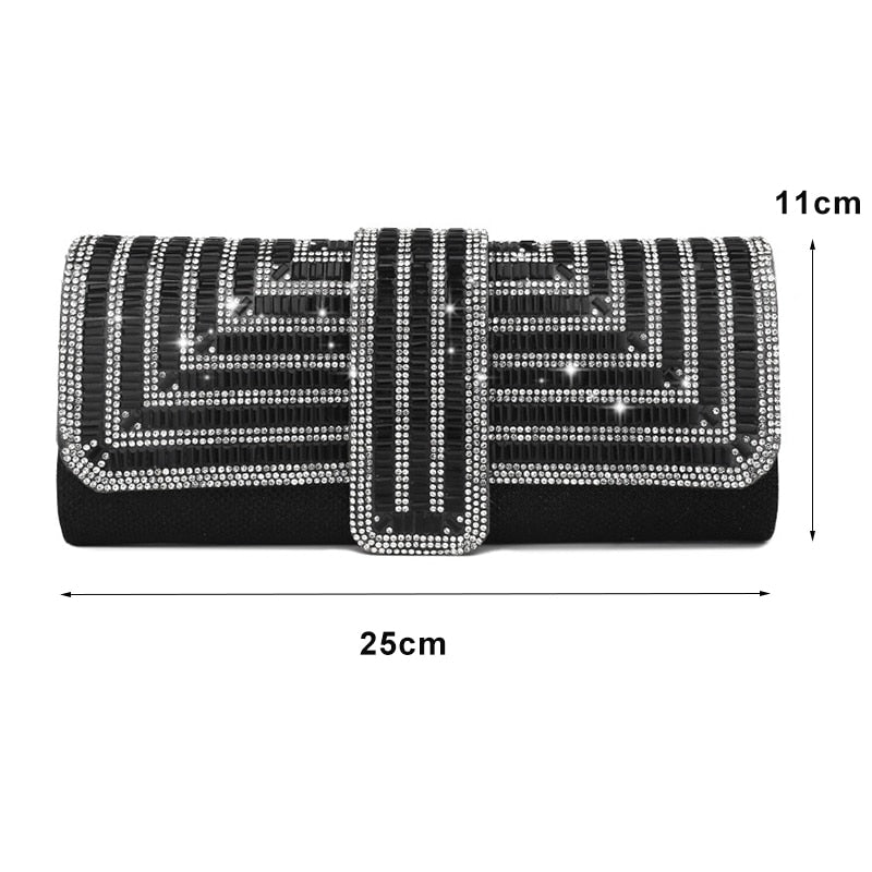 Black Clutch Purse and Handbag with Rhinestone Women's Party Evening Bag Luxury Wedding Clutch Female Shoulder Bag Bolso ZD1460