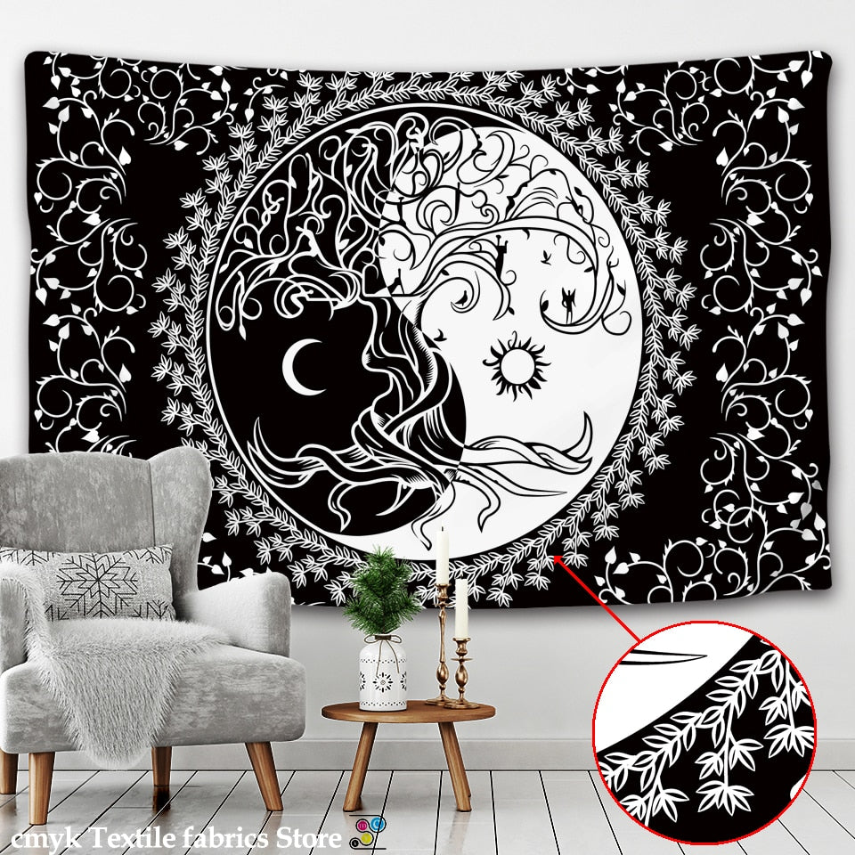 India Mandala Tapestry Wall Hanging Sun Moon Tarot Wall Tapestry Wall Carpet Psychedelic Tapiz Witchcraft Wall Cloth Tapestries