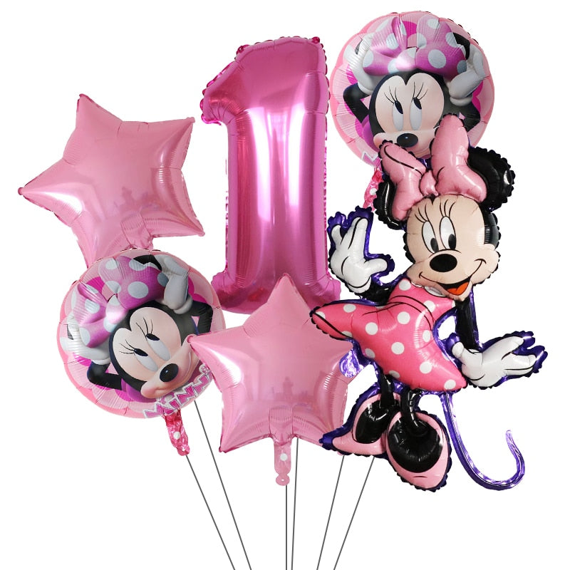 6Pcs Disney Minnie Foil Balloons Set Mickey Mouse Balloon Birthday Party Decoration Baby Shower Kids Toy Air Globos Supplies