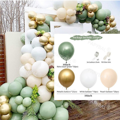 1set Forest Green Garland Arch Kit Gold Balloons 4D Chrome Metallic Foil Balls Party Decor Wedding Birthday Baby Shower Globos