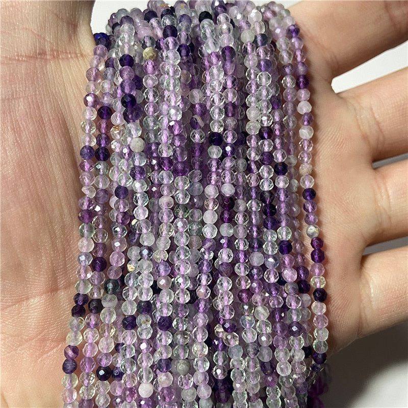 15.5" 3 MM Natural Purple Fluorite Beads Micro-faceted Small Stone Beads DIY Making Women Drop Earrings Jewelry Decora Necklace