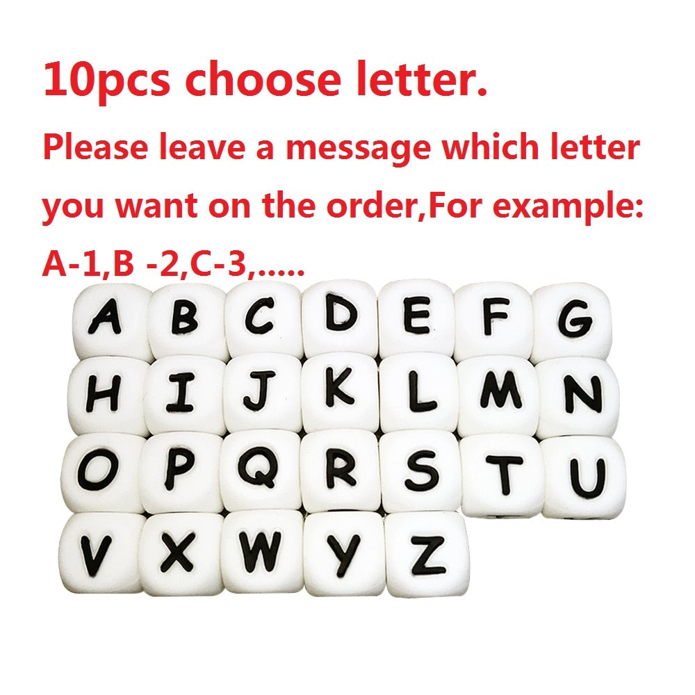 BOBO.BOX 10pcs 12mm Letter Silicone Beads English Alphabet Beads Food Grade Silicone Chewing Beads DIY Baby Teething Toys Pendant