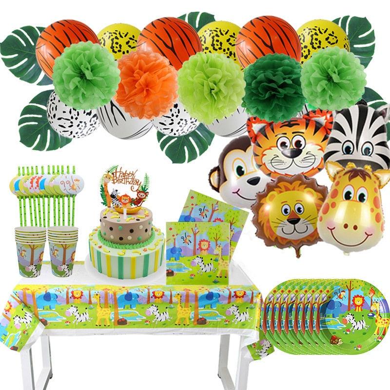 Wild One Birthday Party Decor Animal Tableware Set Balloon Arch Garland Safari Jungle Decoration Baby Shower 1st Birthday Boy