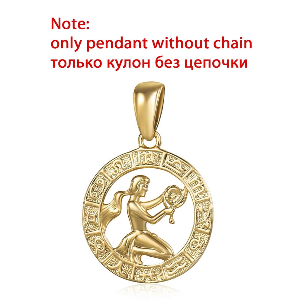 12 Zodiac Sign Constellations Pendants Necklaces For Women Men 585 Rose Gold Color Male Jewelry Fashion Birthday Gifts GPM16