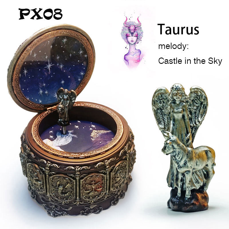 Retro Zodiac 12 Signs Music Box Manual Arts 12 Constellation Musical Boxes with Led Flash Lights Valentine's Day Birthday Gift