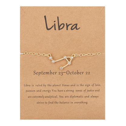 Cardboard Star Zodiac Sign 12 Constellation Bracelet Crystal Charm Gold Color Chain Bracelet for Women Birthday Jewelry Gifts