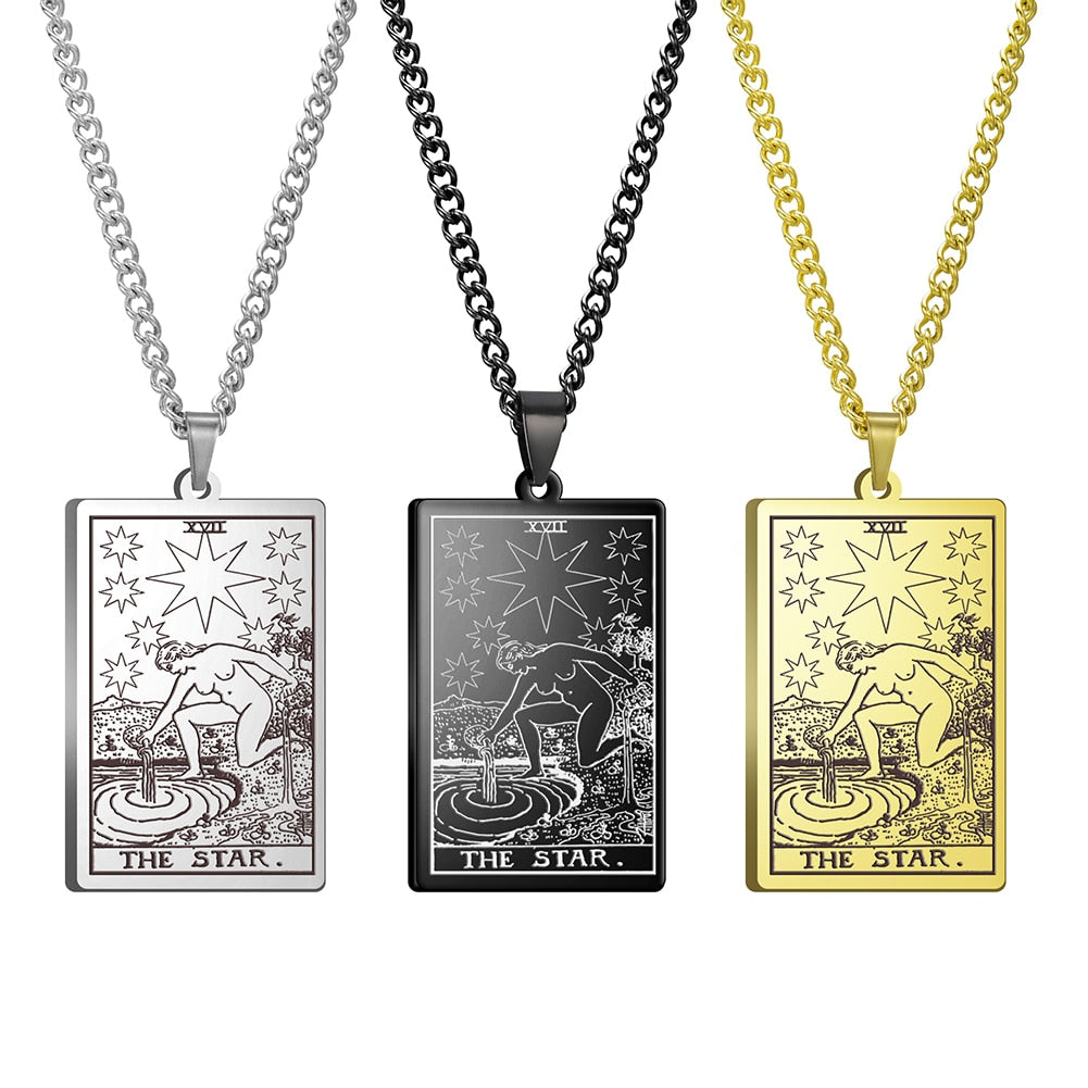 Dawapara Vintage Tarot Card Necklace The Major Arcana Pagan Astrology Talisman Pendants Necklace Stainless Steel Jewelry