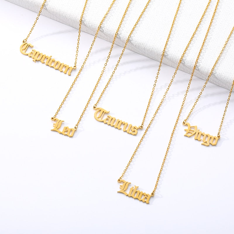 12 Zodiac Sign Letter Constellations Necklace For Women Men Virgo Leo Libra Scorpio Sagittarius Capricorn Aquarius Birthday Gift