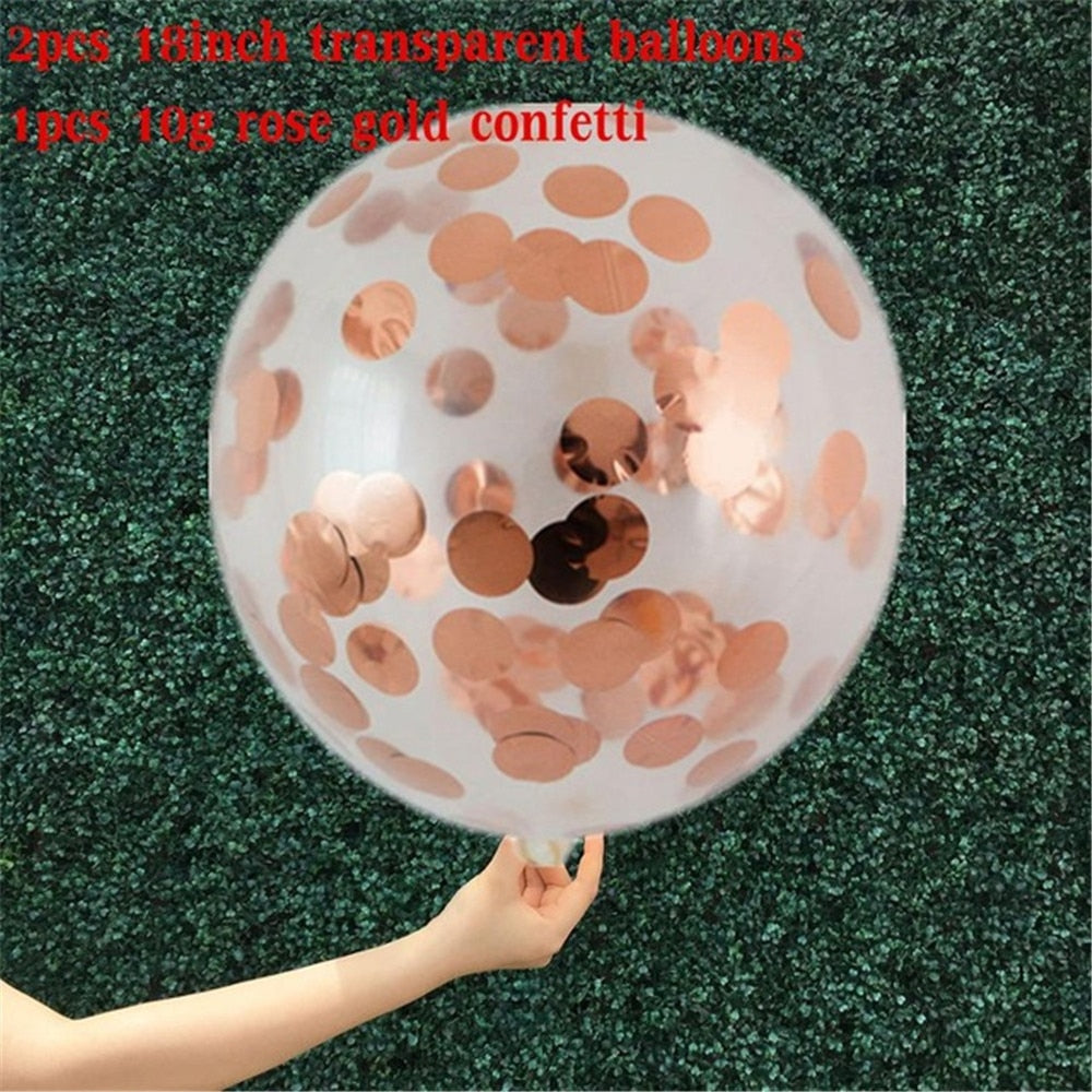 2pcs 18inch Rose Gold Confetti Balloon Wedding Decoration Inflatable Clear Latex Balloons Birthday Party Decoration Party Decor
