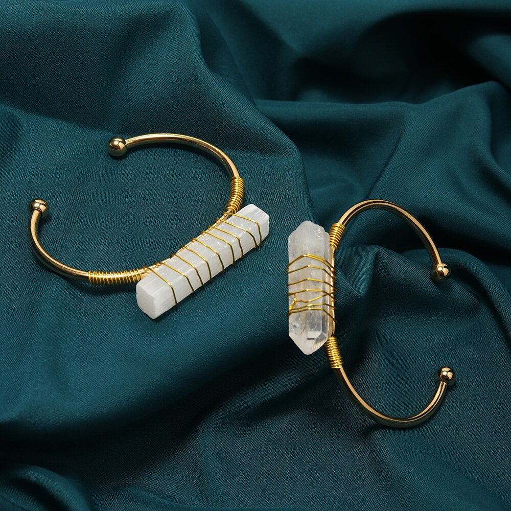 1PcNatural Clear Quartz Handmade DIY Crystal Bracelet Selenite Healing Reiky Gemstone Bracelet Exquisite Jewelry Gift