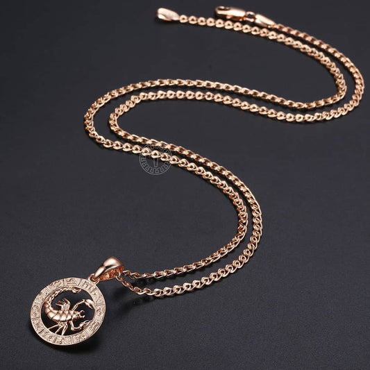 Frauen Männer Skorpion Sternzeichen Halskette 585 Rose Gold Farbe Anhänger Halskette Mode Schmuck Geschenke Großhandel GP278D