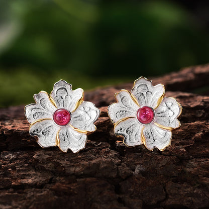 Lotus Fun Real 925 Sterling Silver Earrings Natural Gemstone Original Handmade Fine Jewelry Peony Flower Stud Earrings for Women