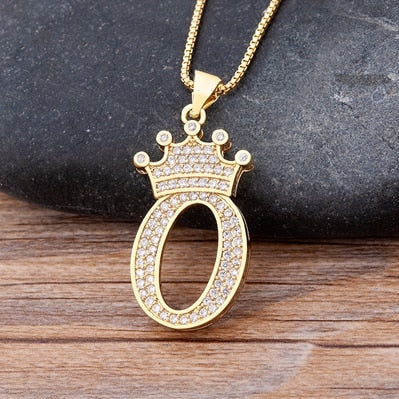 Nidin New Luxury Copper Zircon AZ Crown Alphabet Pendant Chain Necklace Hip-Hop Style Fashion Woman Man Initial Name Jewelry