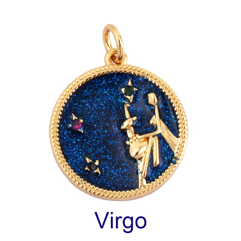 Zodiac Horoscope Sign Medallion Pendant Real 18K Gold Plated Sparkle Astro Coin for Necklace Bracelet Jewelry Making Supply