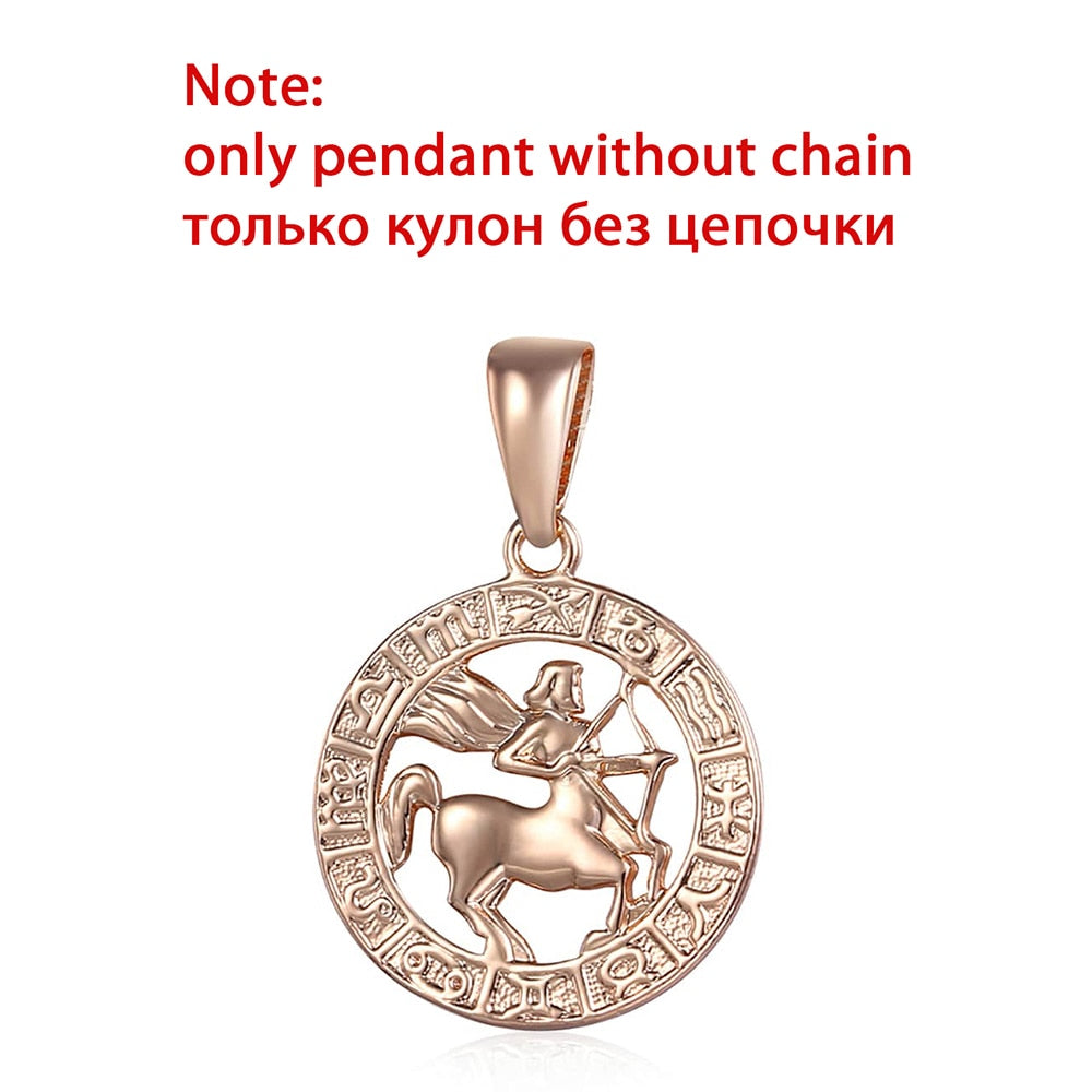 12 Zodiac Sign Constellations Pendants Necklaces For Women Men 585 Rose Gold Color Male Jewelry Fashion Birthday Gifts GPM16