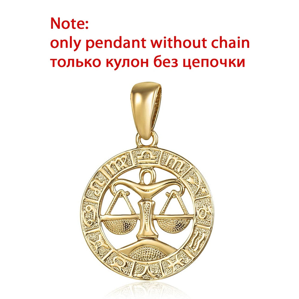 12 Zodiac Sign Constellations Pendants Necklaces For Women Men 585 Rose Gold Color Male Jewelry Fashion Birthday Gifts GPM16