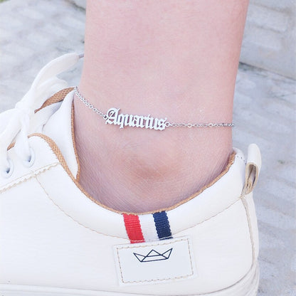 Zodiac Sign Letter Ankle Bracelet Women Boho Jewelry Horoscope Old English Constellation Tobilleras Pulsera Para Tobillo Taurus